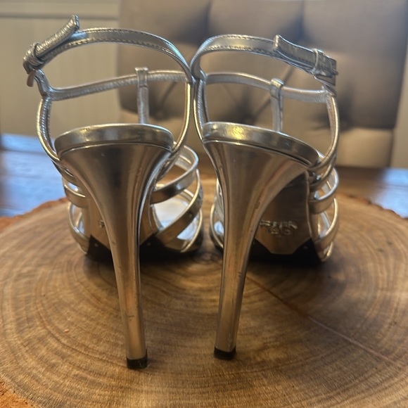 Strappy, shiny silver Prada heels. - Picture 3 of 5